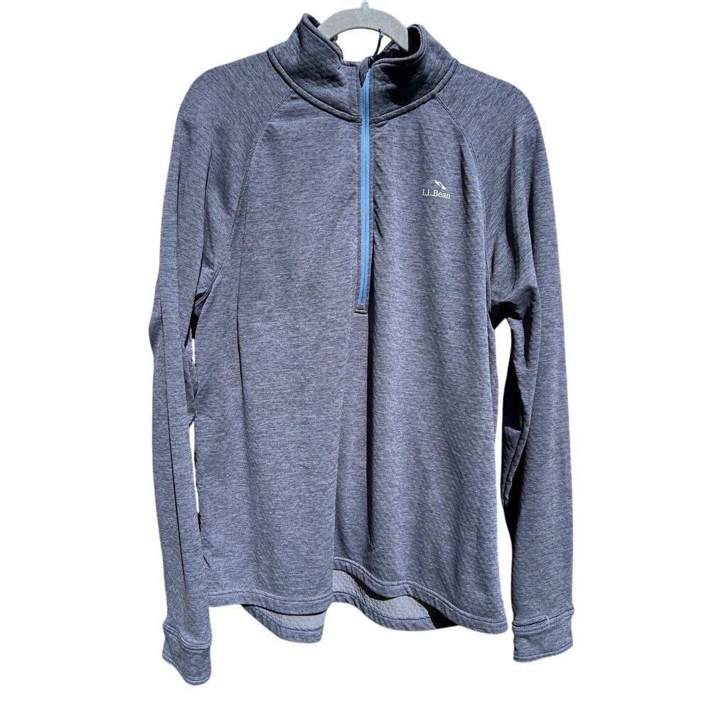 L.L.Bean Mens heathered blue Adventure grid fleece half zip sweatshirt outdoor L